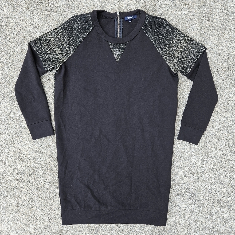Madewell Black Tweed Ponte Baseball Dress Fall Tunic Heavy Weight Women's Size S